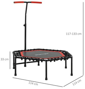 Trampolim Fitness 114x114x132 cm com Guiador Ajustável em 3 Níveis Estrutura de Aço para Treino de Perna Corpo Vermelho