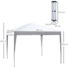 Tenda Dobrável Pop Up 2,95x2,95 cm com Bolsa de Transporte Altura Ajustável Anti-UV e Impermeável para Terraço Pátio Branco Prateado