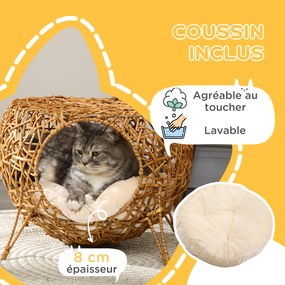 Cama para gatos Ø 40 x 32 cm,, cesto para gatos, casinha de rattan para gatos, almofada grossa, castanho claro