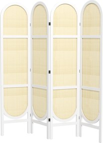 Biombo de interior em madeira com 4 painéis, 170 x 160 cm, dobrável e portátil, com padrão tecido à mão, branco