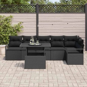 Conjunto de Sofá de Jardim vidaXL 7 Peças com Almofadas Preto Poli Rat
