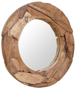 vidaXL Espelho decorativo em teca 80 cm redondo