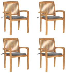 vidaXL Cadeiras de jardim empiháveis c/ almofadões 4 pcs teca maciça