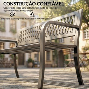 Banco de Jardim Exterior de 2 Lugares com Assento Ripado Apoios de Braço e Estrutura de Aço 119x50x75 cm Preto