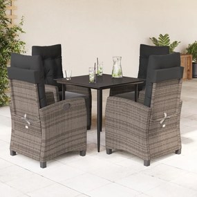 vidaXL 5 pcs conjunto de jantar p/ jardim c/ almofadões vime PE cinza