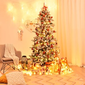 Árvore de Natal artificial com neve de 210 cm em PVC com pinhas brancas 1108 pontas com base de ferro verde