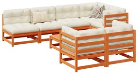 8 pcs conjunto sofás de jardim madeira de pinho castanho mel