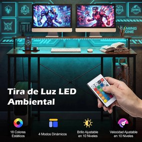 Secretária Gaming, 120 x 50 x 87 cm, Estação de Carregamento Integrada, Castanho