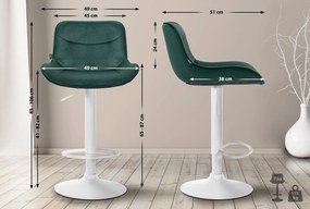 Banco alto em veludo com estrutura branca 85-106 x 49 x 51 cm verde
