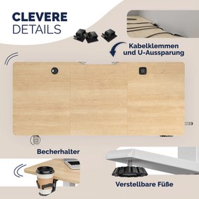 Secretária Eletrica com altura ajustável 160 x 75 x 72–117 cm bege