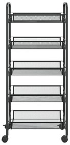 Carrinho de cozinha com 5 prateleiras ferro 46x26x105 cm preto