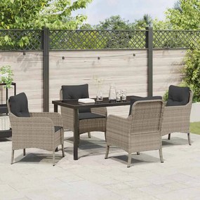 Conjunto de Jantar de Jardim com Almofadas Cinzento-claro Vime PE