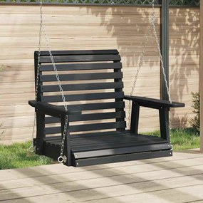 vidaXL Cadeira de baloiço com correntes de metal abeto maciço preto