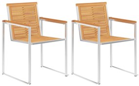 Cadeiras de jardim com almofadões 2 pcs teca maciça e aço
