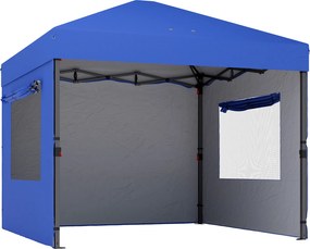 Outsunny Tenda Dobrável 3x3 m Pop-up com 3 Paredes Laterais 2 Janelas em Malha UPF50+ Altura Ajustável 3 Níveis Azul | Aosom Portugal