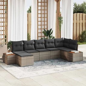 vidaXL Conjunto de Sofás de Jardim de 7 Peças com Almofadas em Rattan Poliéster Cinza e Acácia