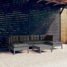 vidaXL 7 pcs conjunto lounge de jardim c/ almofadões pinho cinza