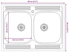 Armário Base para Pia vidaXL "Porto" com Pia Alto Brilho Branco 80x46x