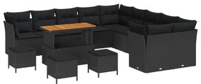 vidaXL Conjunto de Sofá de Jardim 14 pcs Preto vime PE