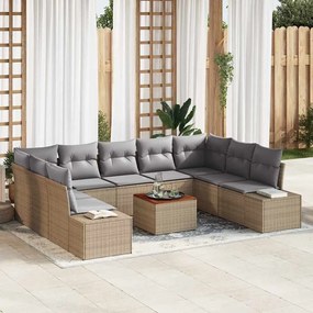 vidaXL Conjunto de Sofás Jardim 10 Peças com Almofadas Bege Rattan Polipropileno Acácia