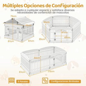Parque para animais de estimação com 6 painéis e porta com fecho de segurança Ideal para cães pequenos e médios Interior e exterior Branco