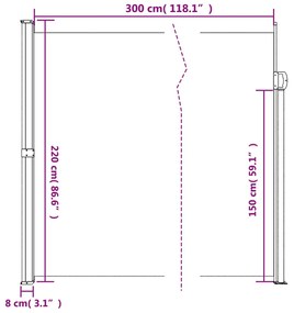 Toldo lateral retrátil 220x300 cm preto