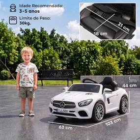 Carro Elétrico Infantil Mercedes-Benz SL500 12 V com Telecomando 2,4 GHz, 2 Motores e Suspensão, Branco