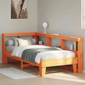 Cama com estante sem colchão 75x190cm pinho maciço castanho-mel