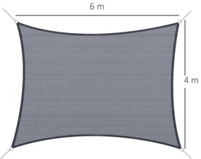 Vela de Sombra Retangular 4x6 m Toldo Vela de HDPE com Anéis de Aço In