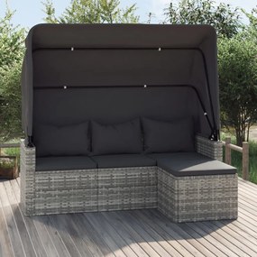 vidaXL Sofá de jardim de 3 lugares c/ teto/apoio de pés vime PE cinza