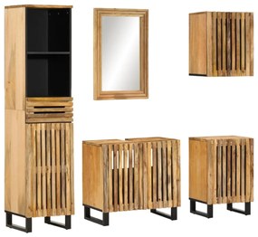vidaXL 5 pcs conj. móveis p/ casa de banho mangueira áspera maciça