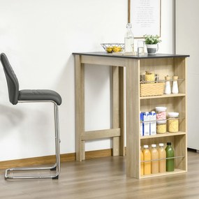 Mesa de Bar de Cozinha, 112 x 57 x 106 cm (BANCOS NÃO INCLUIDOS), 3 Prateleiras, Cor Carvalho Claro