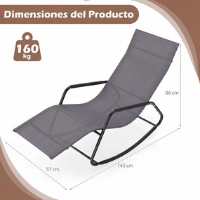 Cadeira baloiço com braços e Estrutura metálica – Poltrona de relaxamento para pátio ou terraço, cinzenta