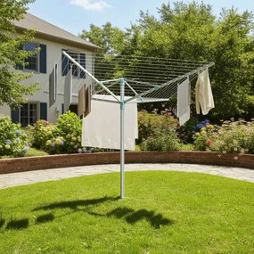 Estendal de roupa giratório139,4 x 139,4 x (120-180) cm , com altura ajustável, verde e prateado