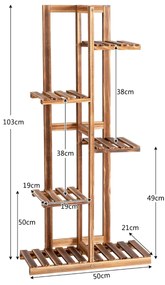 Floreira Suporte para plantas de madeira de 5 níveis Suporte para 6 vasos Flores para expositor para Suculentas para Sala de estar de Varanda 50 x 21