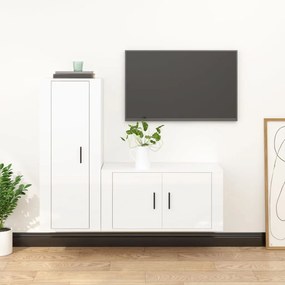 vidaXL 2 pcs conjunto móveis de TV derivados madeira branco brilhante