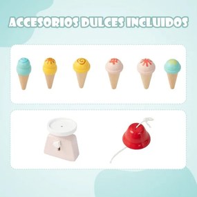 Carrinho de gelados de madeira para crianças Brinquedo de supermercado com 6 gelados Balança Banca de mercado para crianças com mais de 3 anos
