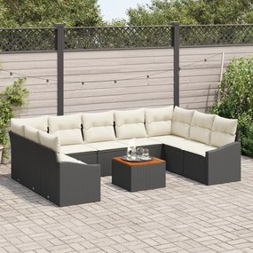 Conjunto de Sofá de Jardim de 10 Peças com Almofadas Preto Rattan Acác