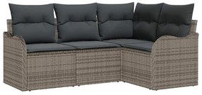 Conjunto de Sofá de Jardim de 4 Peças com Almofadas Cinza em Rattan Si