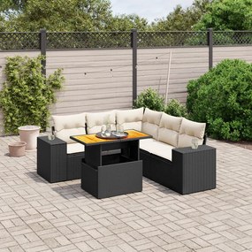 6 pcs conjunto sofás de jardim c/ almofadões vime PE preto