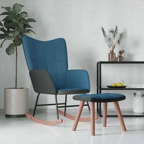 vidaXL Cadeira de baloiço com banco PVC e veludo azul