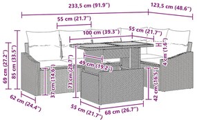 Conjunto de jantar de jardim de 6 peças com almofadas bege em rattan s
