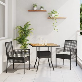 vidaXL Conjunto de Jantar de Jardim 3 Peças com Almofadas Preto Polirattan