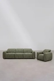Conjunto De Sala Com Sofá Reclinável E Elétrico De 3 Lugares E Poltrona Estofada Peggy Bouclé Verde Sálvia - Sklum