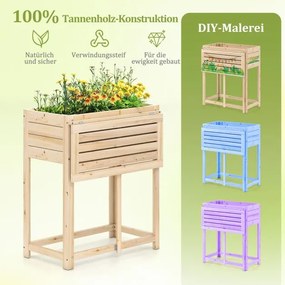 Floreira elevada com tampa dobrável 63 x 67 x 74 cm, em madeira com orifícios de drenagem natural