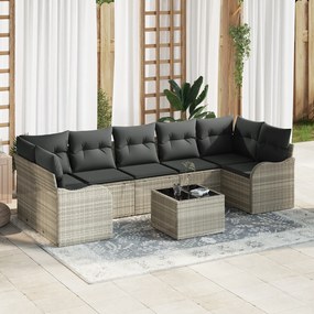 Conjunto de Sofá de Jardim vidaXL de 8 Peças com Almofadas Cinza Claro Rattan Poliéster