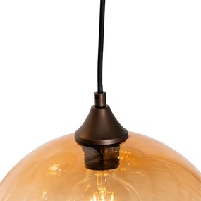 Candeeiro suspenso Art Déco bronze com vidro âmbar 8 luzes - Sandra Art Deco