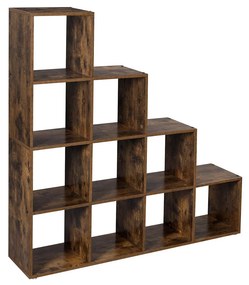 Prateleira com 10 cubos para sala, quarto ou escritório. | VASAGLE | 129,5 x 29 x 129,5 cm | castanho rústico | LBC10BX.