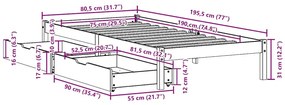 Cama sem colchão 75x190 cm madeira de pinho maciça