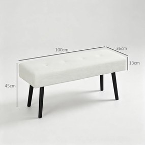 Banco de Pé de Cama em Bombazina com Assento Acolchoado, Design Capitoné e Pernas de Aço para Quarto Branco Creme